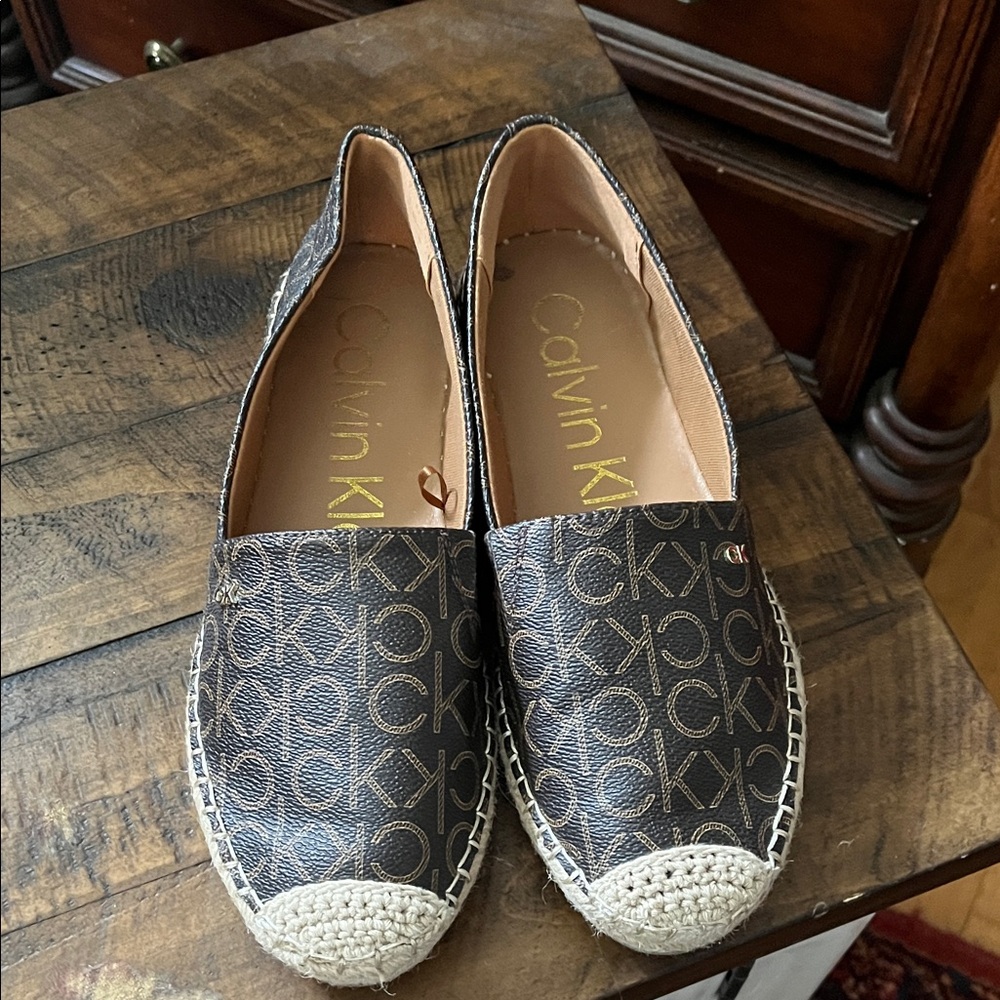 Calvin Klein Brown Logo Espadrille Slip-Ons
